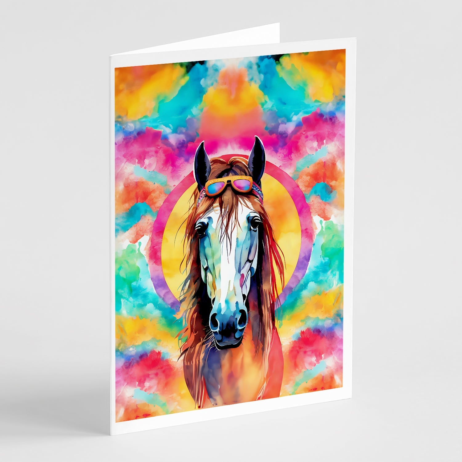Hippie Animal Horse Greeting Cards Pack of 8 Blank Cards with Envelopes Whimsical A7 Size 5x7