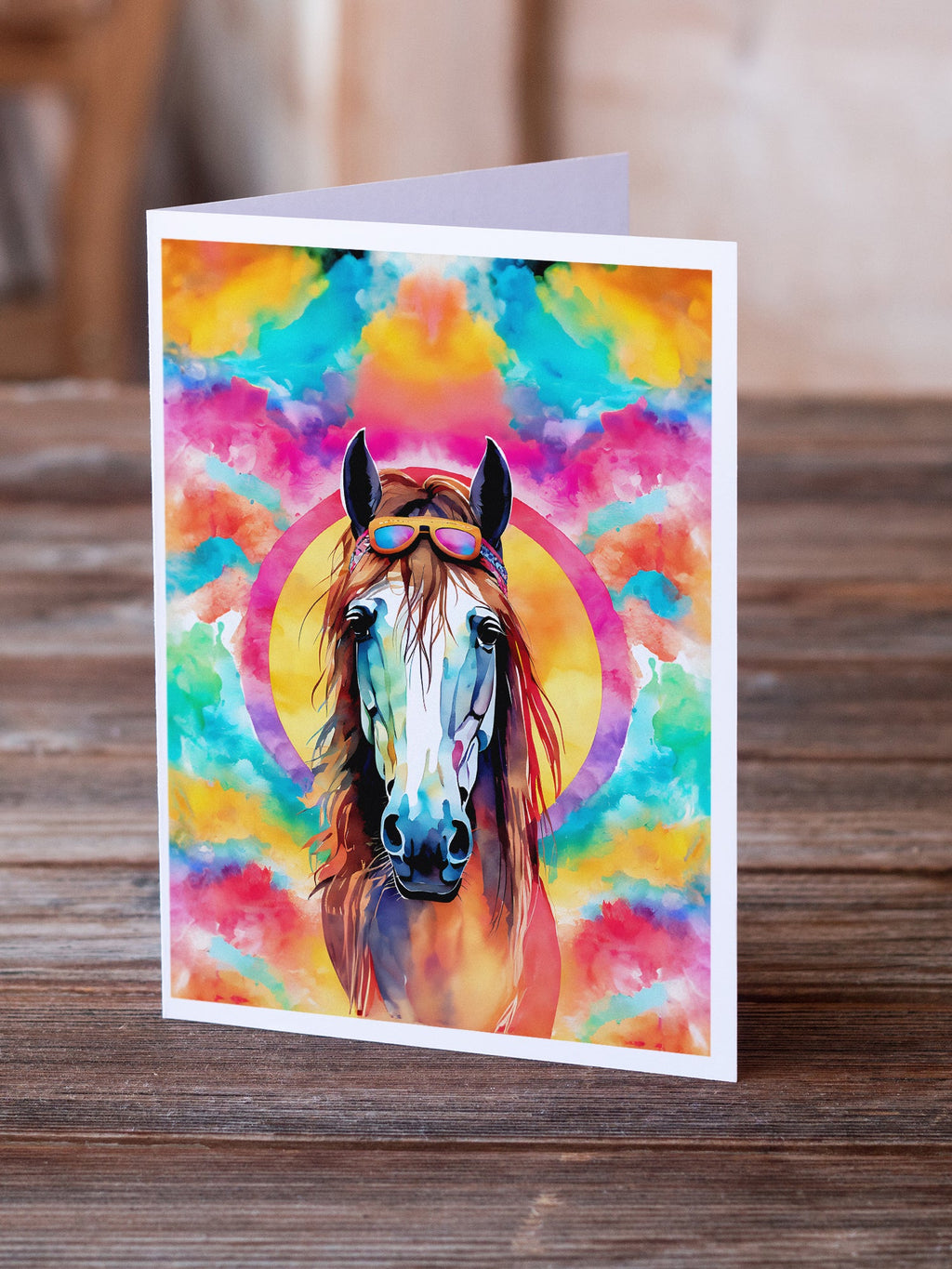Hippie Animal Horse Greeting Cards Pack of 8 Blank Cards with Envelopes Whimsical A7 Size 5x7