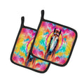 Hippie Animal Horse Pot Holder Set of 2 Heat Resistant Quilted Hot Pads 7.5 x 7.5 Inch, Insulated Kitchen Trivets for Cooking & Baking