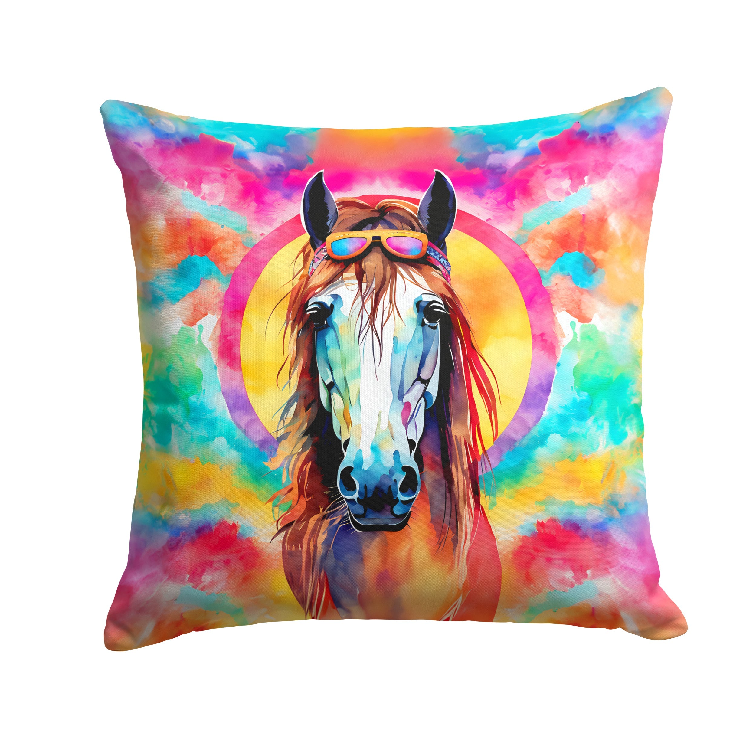 Hippie Animal Horse Decorative Throw Pillow 18x18 Indoor Outdoor Accent Cushion, Fabric Cover with Insert for Sofa, Bed, Porch & Living Room