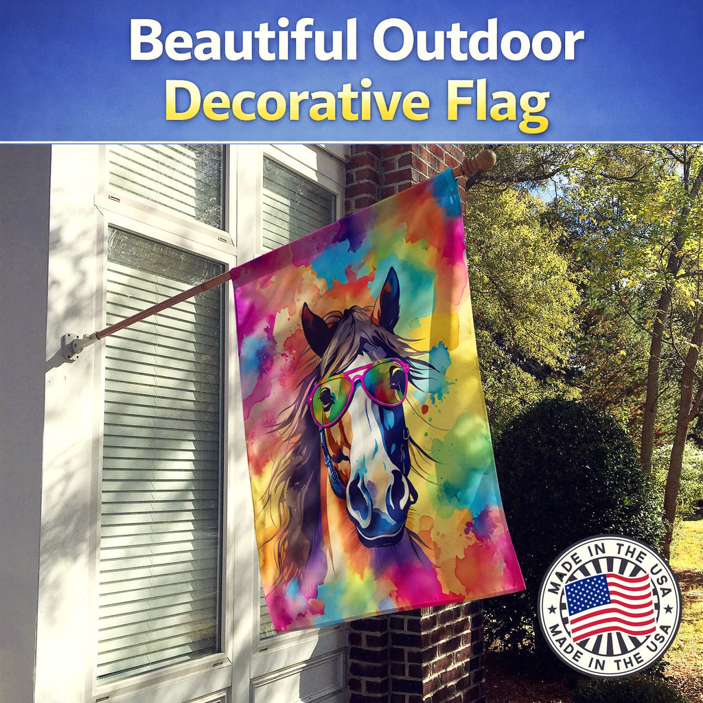 Hippie Animal Horse House Flag 28x40 Porch Sleeve Pole Decorative Outside Yard Banner Artwork Wall Hanging, Polyester