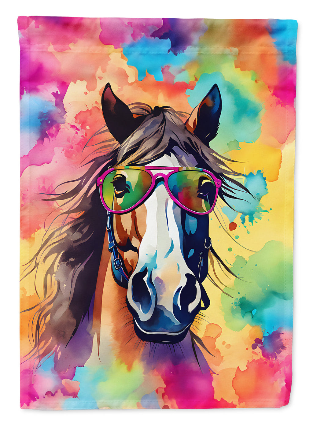 Hippie Animal Horse House Flag 28x40 Porch Sleeve Pole Decorative Outside Yard Banner Artwork Wall Hanging, Polyester