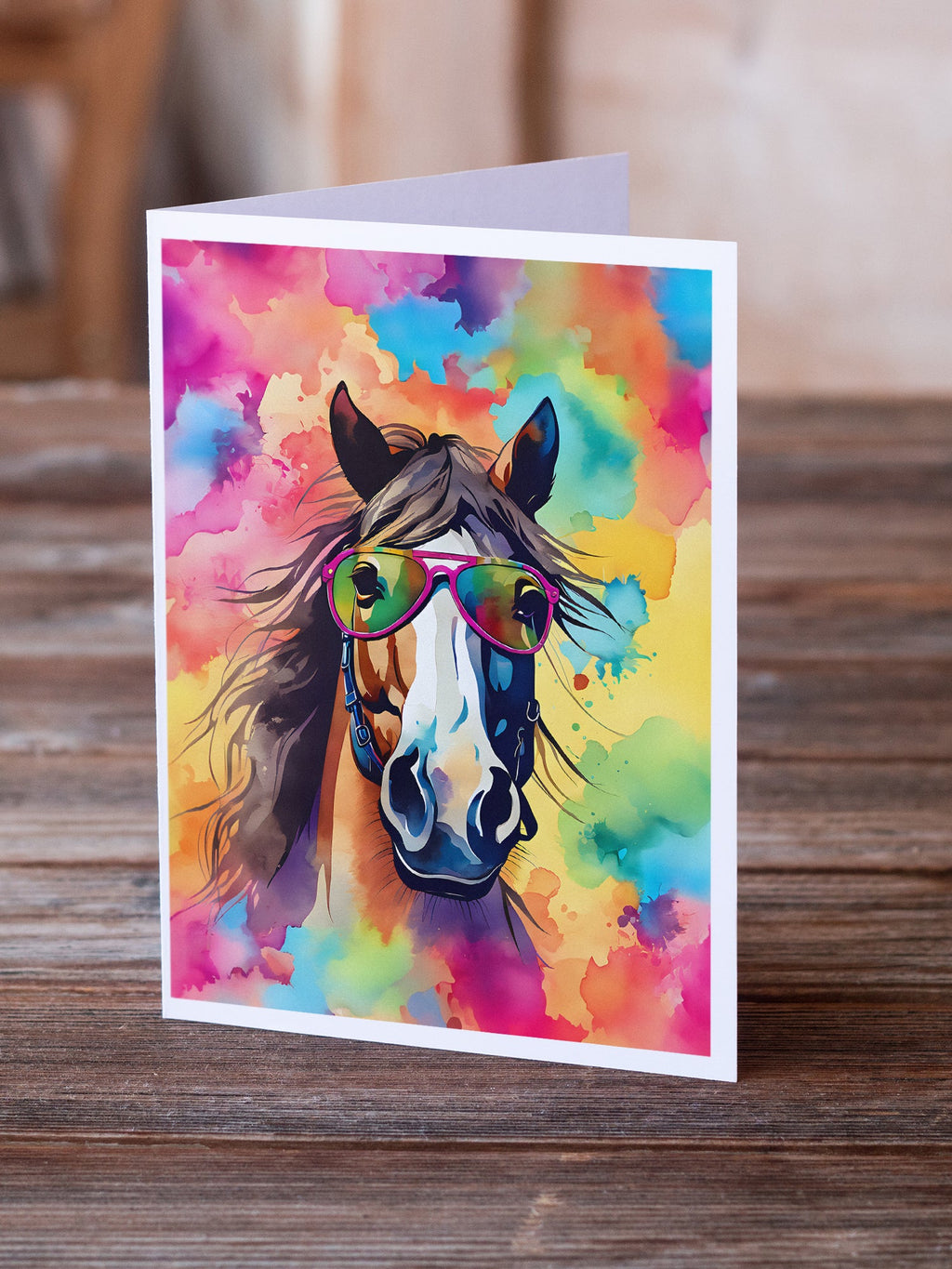 Hippie Animal Horse Greeting Cards Pack of 8 Blank Cards with Envelopes Whimsical A7 Size 5x7