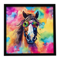 Hippie Animal Horse Framed Metal Print Bathroom, Kitchen, Office, Home Decor Wall Art Ready to Hang, Square, 8X8