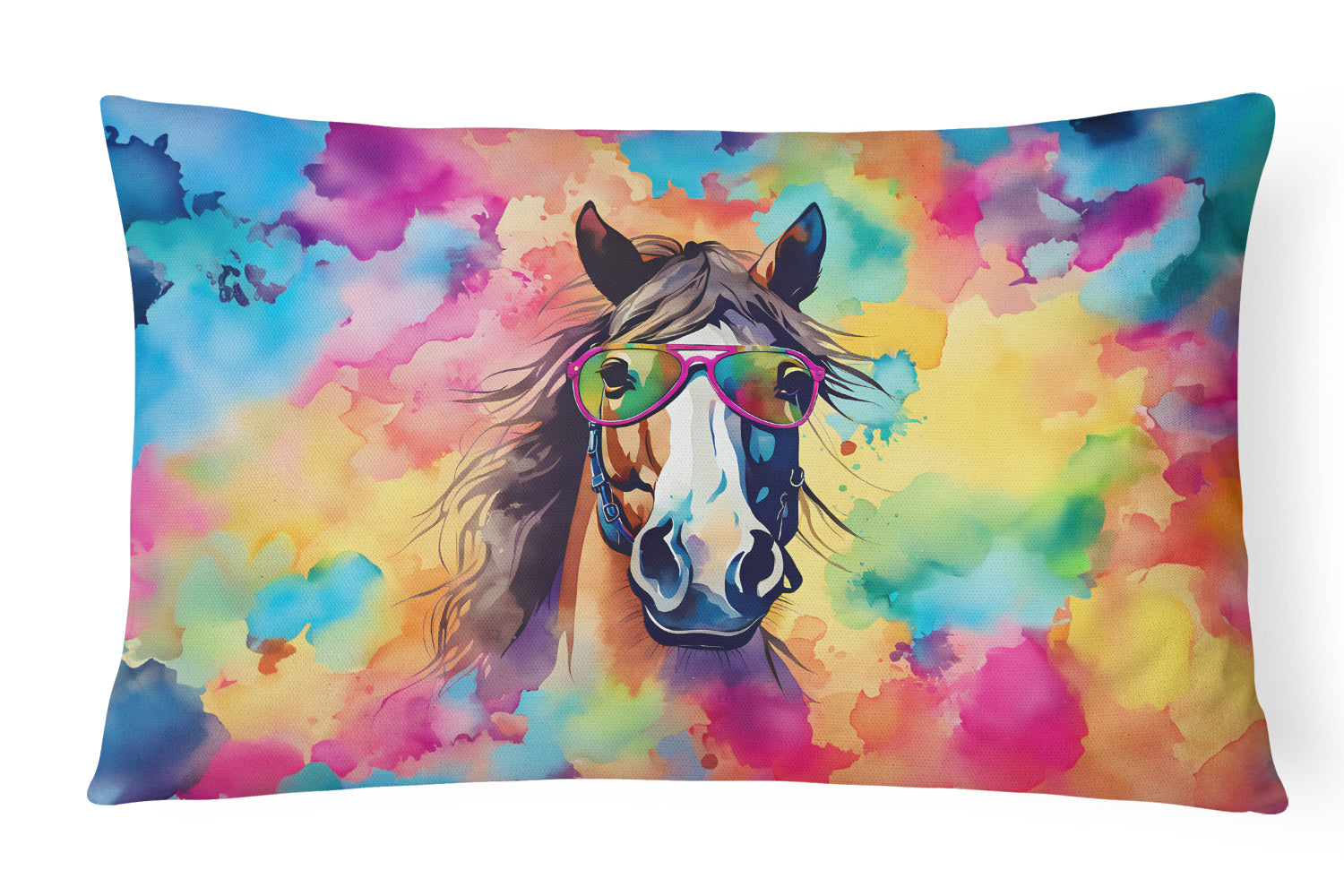 Hippie Animal Horse Decorative Throw Pillow 12x16 Indoor Outdoor Accent Cushion, Fabric Cover with Insert for Sofa, Bed, Porch & Living Room