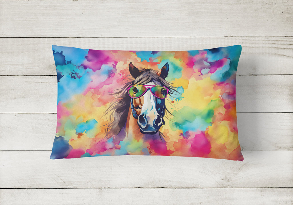 Hippie Animal Horse Decorative Throw Pillow 12x16 Indoor Outdoor Accent Cushion, Fabric Cover with Insert for Sofa, Bed, Porch & Living Room