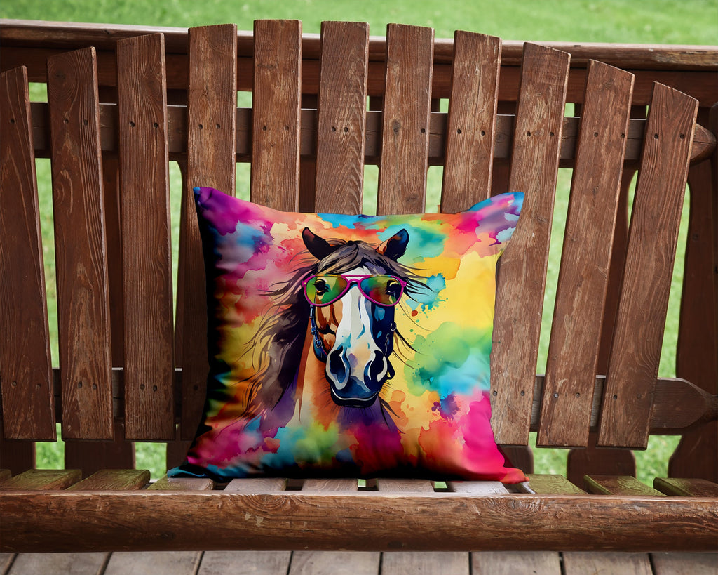 Hippie Animal Horse Decorative Throw Pillow 14x14 Indoor Outdoor Accent Cushion, Fabric Cover with Insert for Sofa, Bed, Porch & Living Room