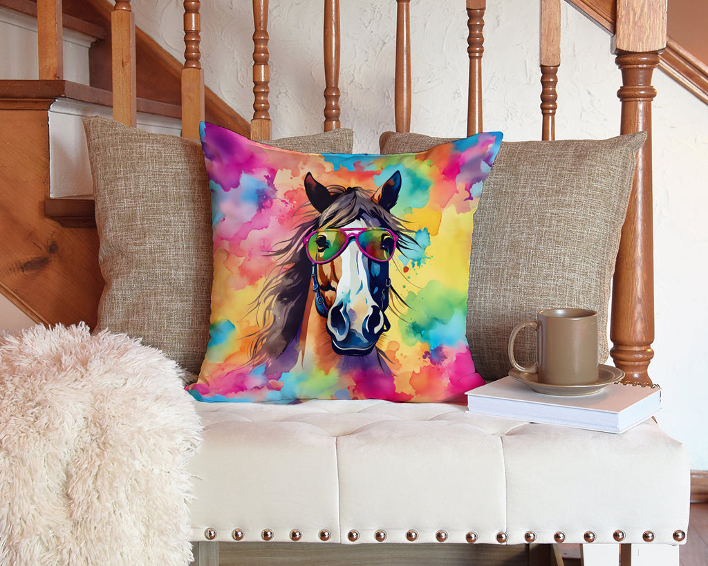 Hippie Animal Horse Decorative Throw Pillow 14x14 Indoor Outdoor Accent Cushion, Fabric Cover with Insert for Sofa, Bed, Porch & Living Room