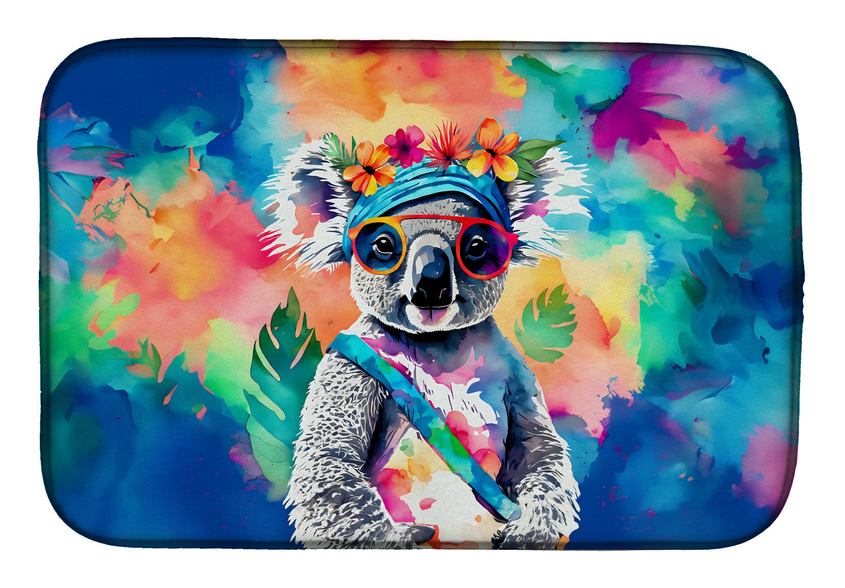 Hippie Animal Koala Dish Drying Mat Absorbent Dish Drying Mat Pad for Kitchen Counter Dish Drainer Mat for Countertop, 14 x 21", Multicolor
