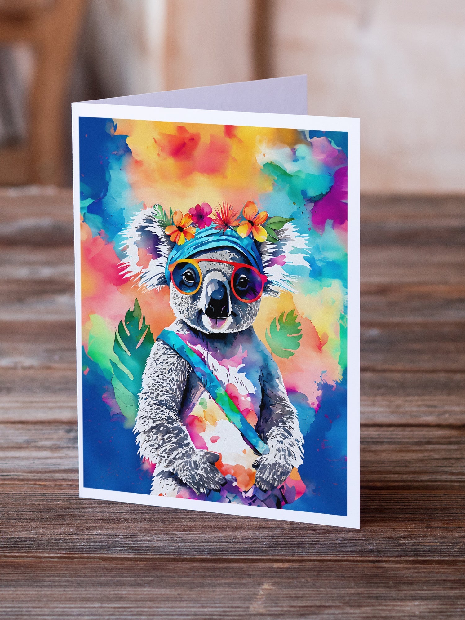 Hippie Animal Koala Greeting Cards Pack of 8 Blank Cards with Envelopes Whimsical A7 Size 5x7