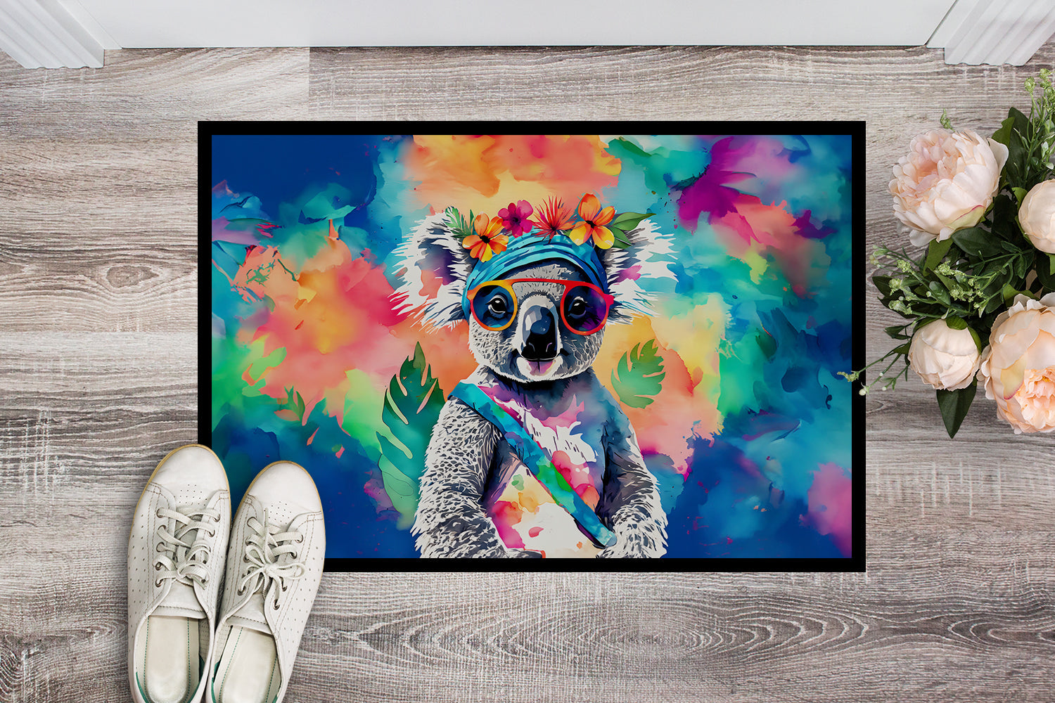 Hippie Animal Koala Doormat Indoor Outdoor 24H X 36W Front Door Mat Rugs for Entryway, Non Slip Washable Low Pile,
