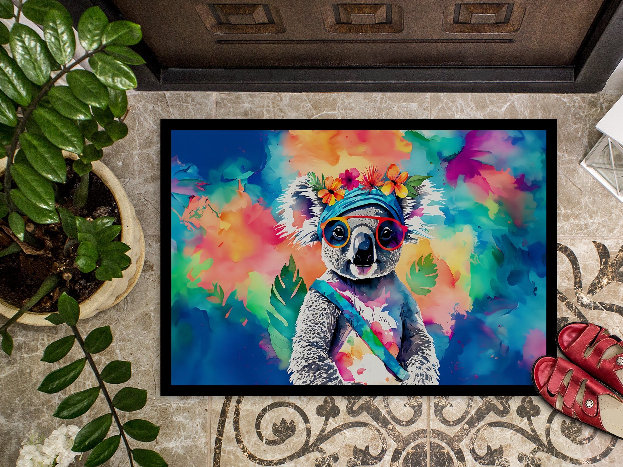 Hippie Animal Koala Doormat Indoor Outdoor 24H X 36W Front Door Mat Rugs for Entryway, Non Slip Washable Low Pile,