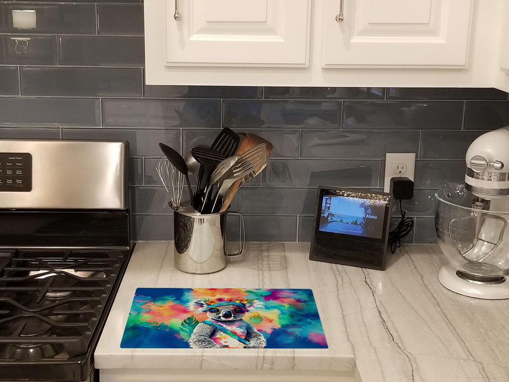 Hippie Animal Koala Cutting Board Tempered Glass Kitchen Cutting Surface, Heat Resistant Chopping, Non-Slip Feet, Food Prep & Serving