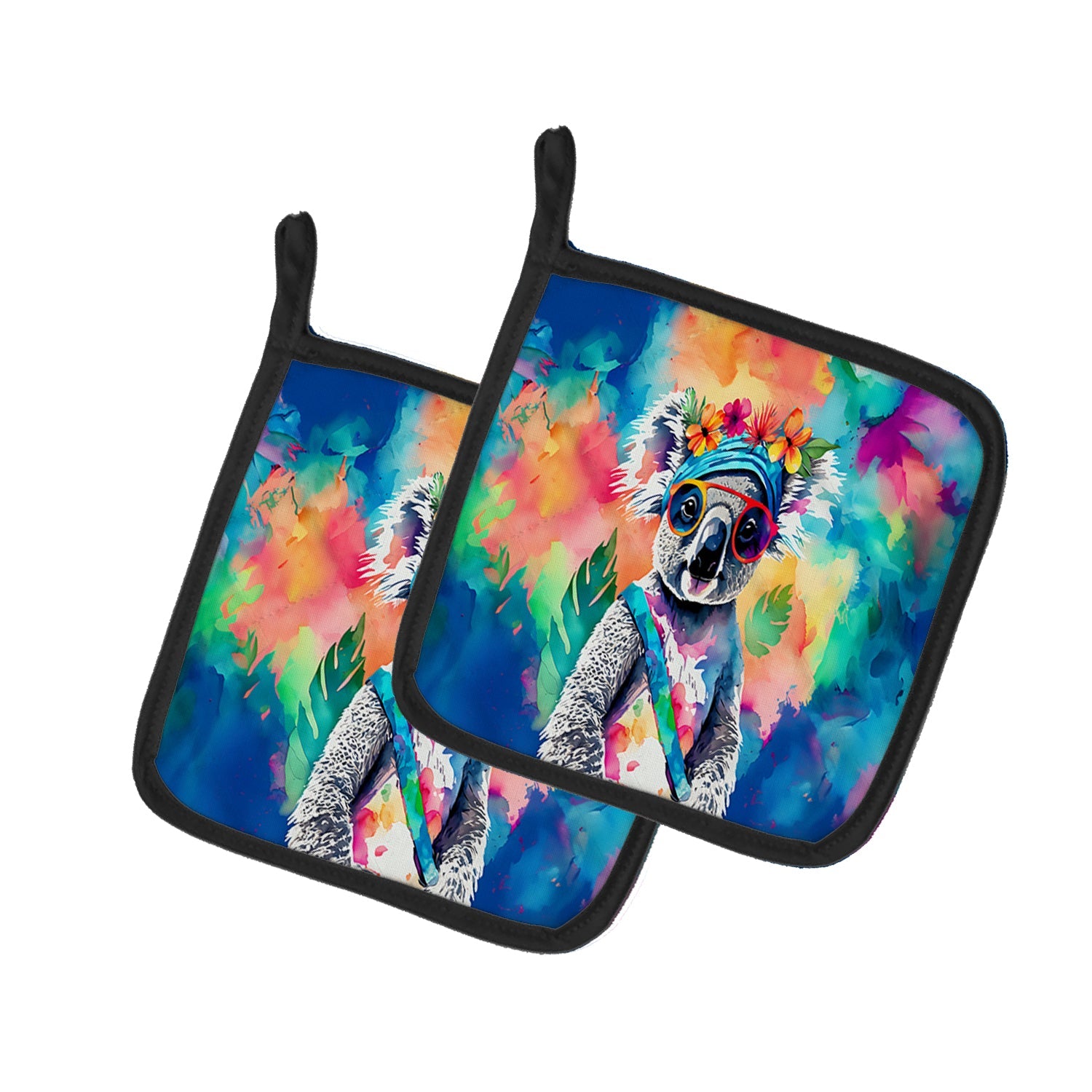 Hippie Animal Koala Pot Holder Set of 2 Heat Resistant Quilted Hot Pads 7.5 x 7.5 Inch, Insulated Kitchen Trivets for Cooking & Baking