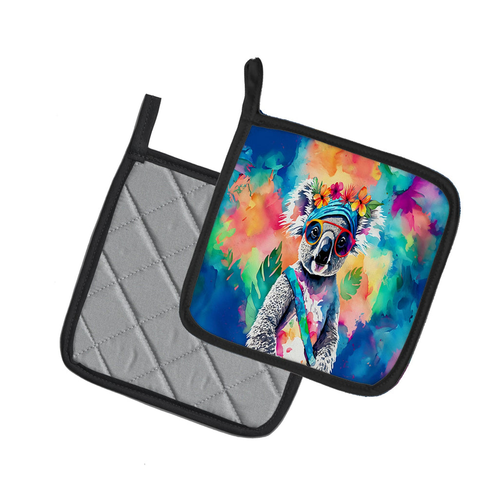 Hippie Animal Koala Pot Holder Set of 2 Heat Resistant Quilted Hot Pads 7.5 x 7.5 Inch, Insulated Kitchen Trivets for Cooking & Baking