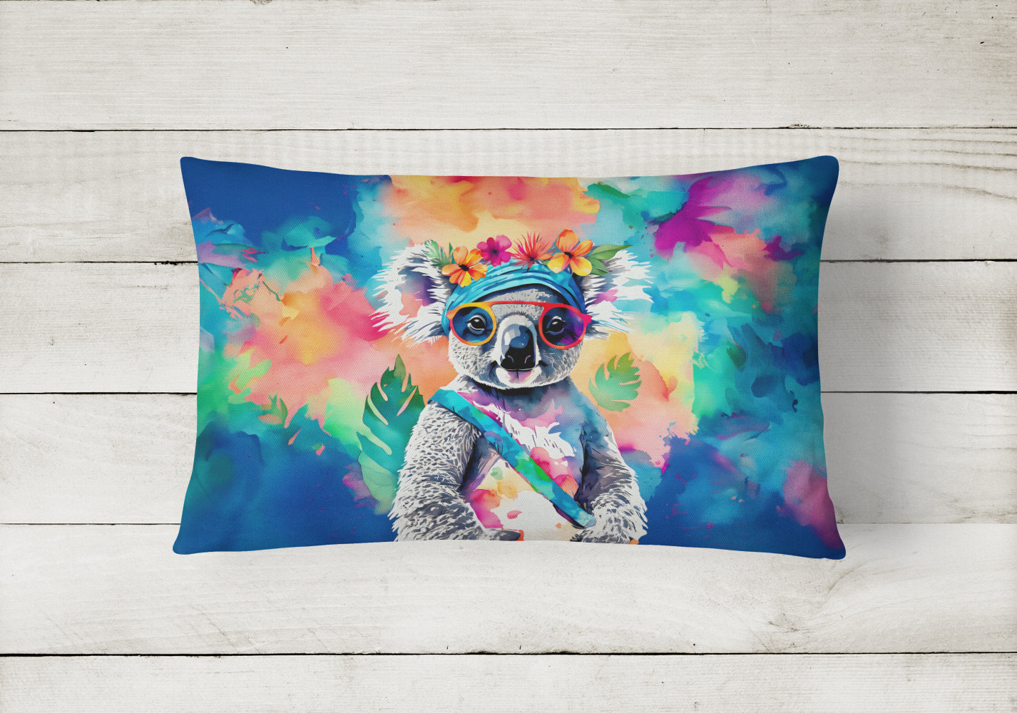 Hippie Animal Koala Decorative Throw Pillow 12x16 Indoor Outdoor Accent Cushion, Fabric Cover with Insert for Sofa, Bed, Porch & Living Room