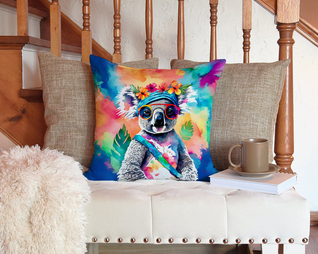 Hippie Animal Koala Decorative Throw Pillow 14x14 Indoor Outdoor Accent Cushion, Fabric Cover with Insert for Sofa, Bed, Porch & Living Room