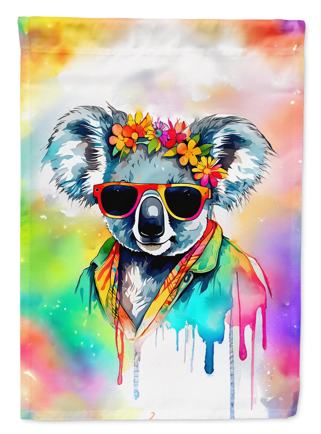 Hippie Animal Koala House Flag 28x40 Porch Sleeve Pole Decorative Outside Yard Banner Artwork Wall Hanging, Polyester