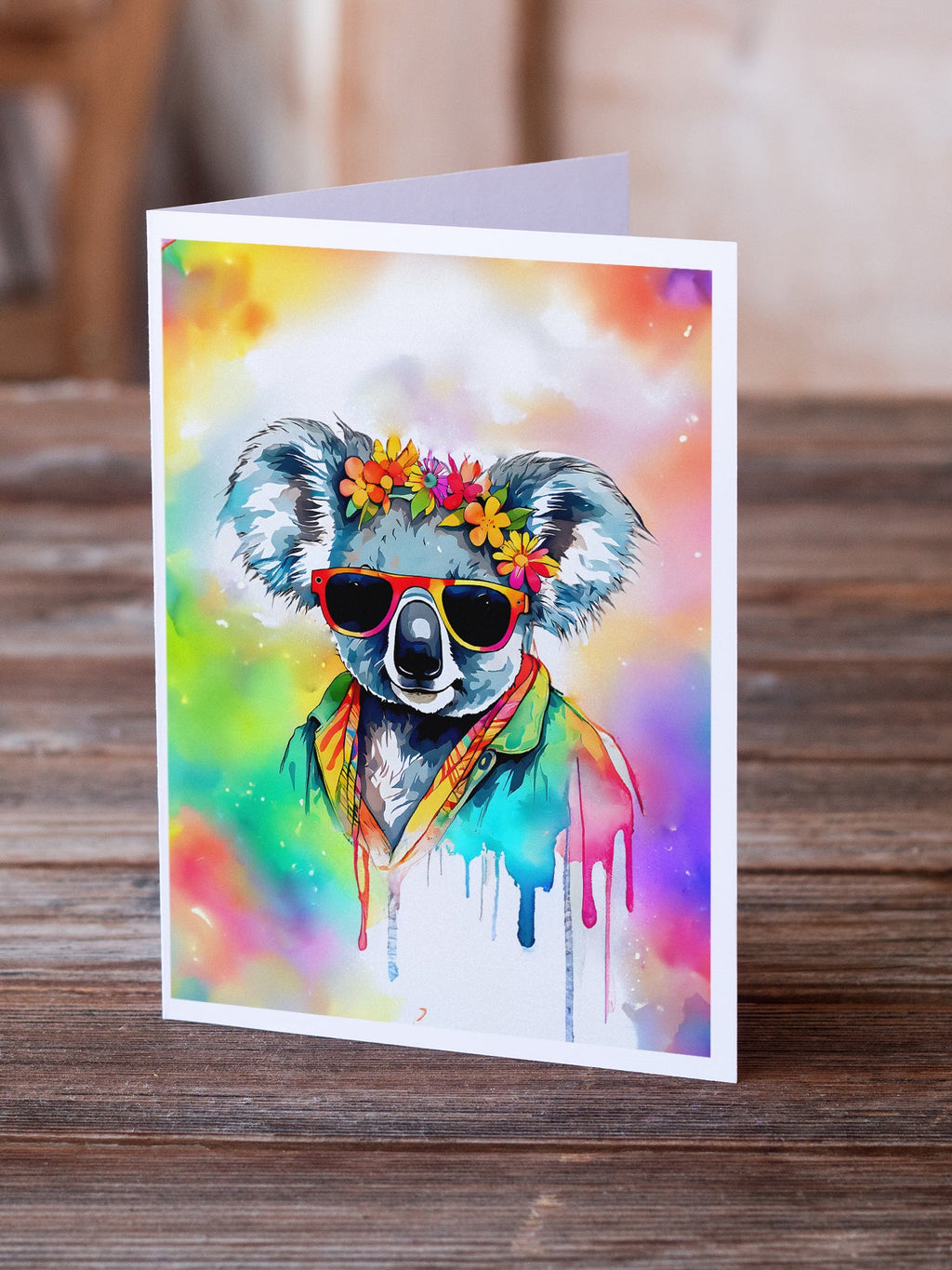 Hippie Animal Koala Greeting Cards Pack of 8 Blank Cards with Envelopes Whimsical A7 Size 5x7