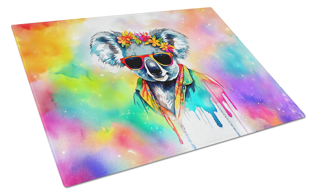 Hippie Animal Koala Cutting Board Tempered Glass Kitchen Cutting Surface, Heat Resistant Chopping, Non-Slip Feet, Food Prep & Serving