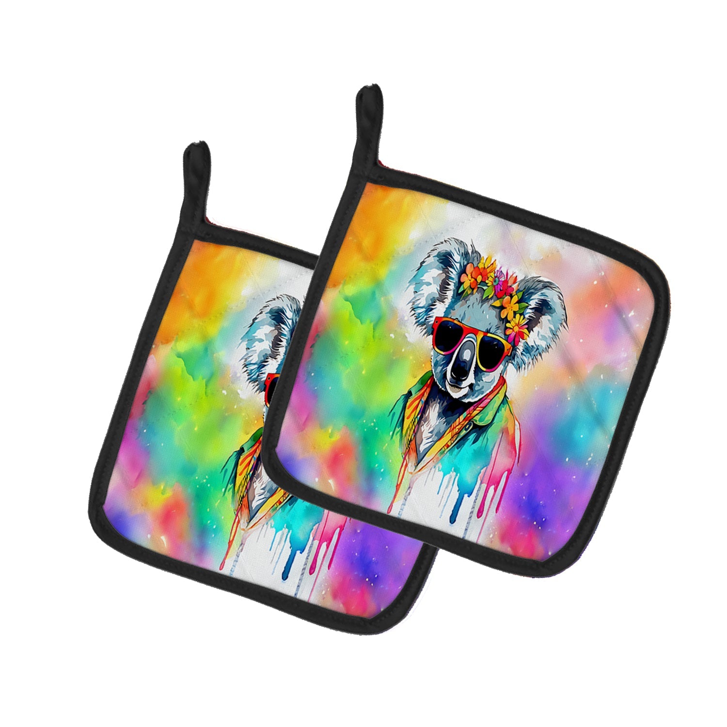 Hippie Animal Koala Pot Holder Set of 2 Heat Resistant Quilted Hot Pads 7.5 x 7.5 Inch, Insulated Kitchen Trivets for Cooking & Baking