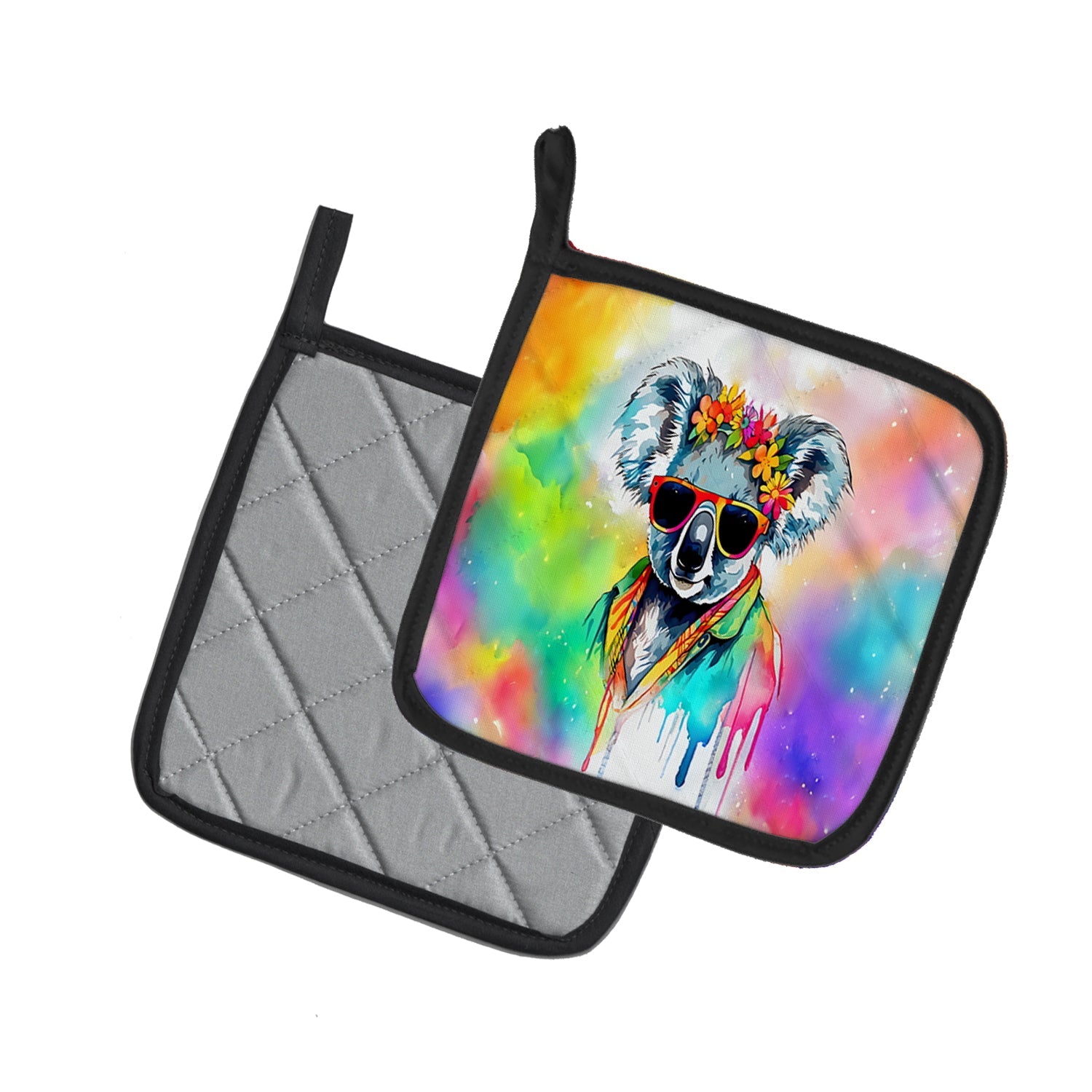 Hippie Animal Koala Pot Holder Set of 2 Heat Resistant Quilted Hot Pads 7.5 x 7.5 Inch, Insulated Kitchen Trivets for Cooking & Baking