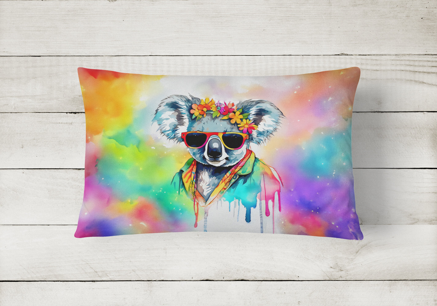 Hippie Animal Koala Decorative Throw Pillow 12x16 Indoor Outdoor Accent Cushion, Fabric Cover with Insert for Sofa, Bed, Porch & Living Room
