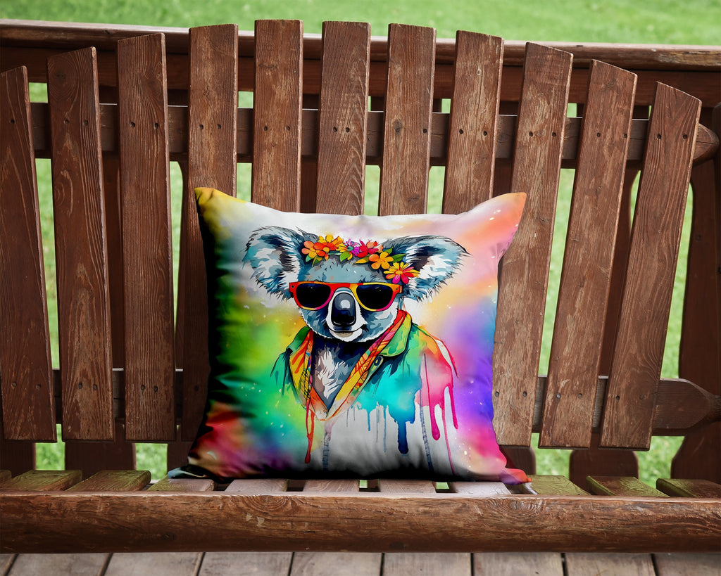 Hippie Animal Koala Decorative Throw Pillow 14x14 Indoor Outdoor Accent Cushion, Fabric Cover with Insert for Sofa, Bed, Porch & Living Room