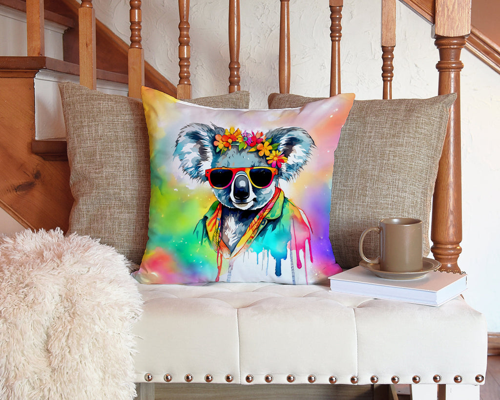 Hippie Animal Koala Decorative Throw Pillow 14x14 Indoor Outdoor Accent Cushion, Fabric Cover with Insert for Sofa, Bed, Porch & Living Room