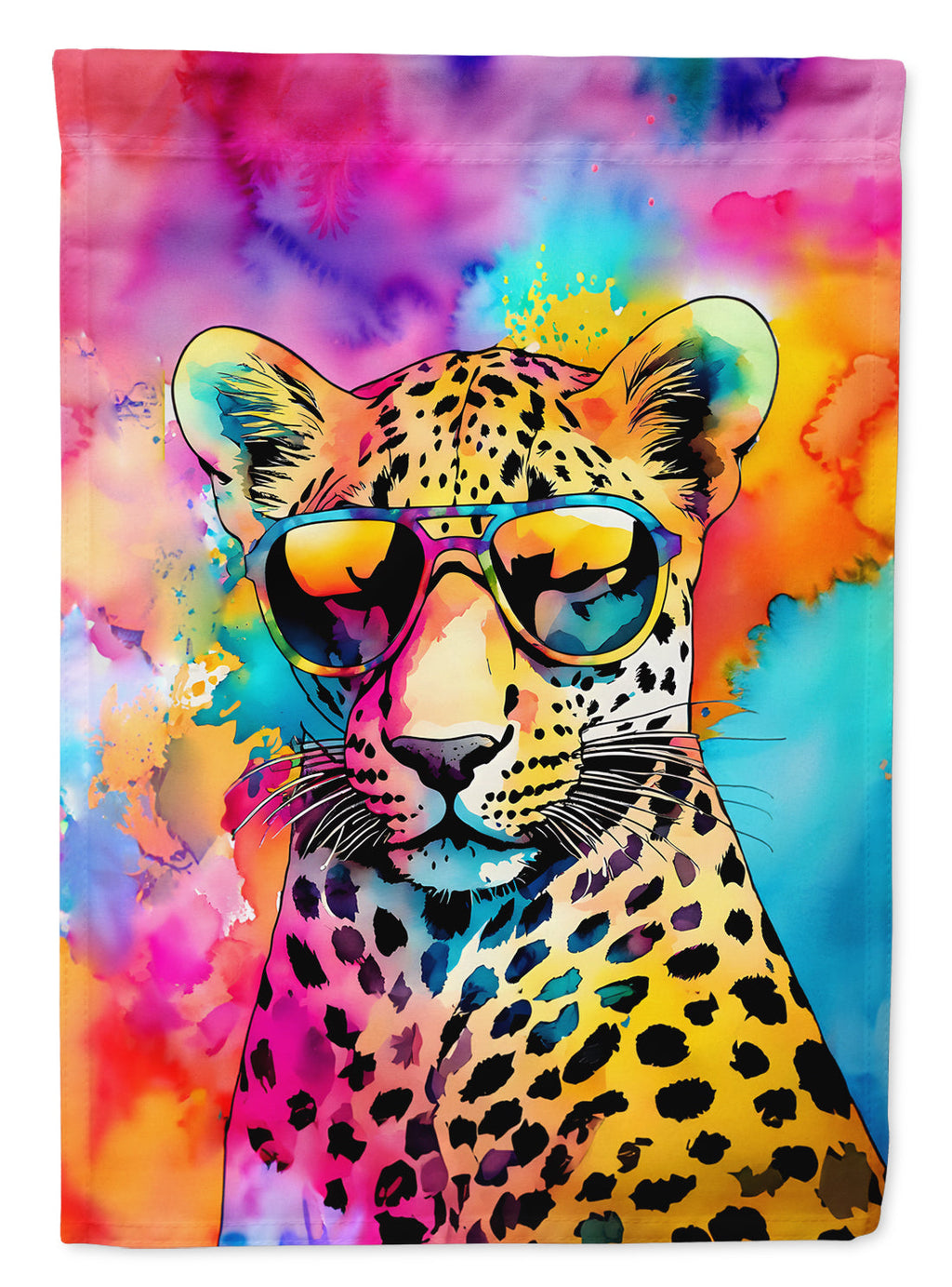 Hippie Animal Leopard House Flag 28x40 Porch Sleeve Pole Decorative Outside Yard Banner Artwork Wall Hanging, Polyester