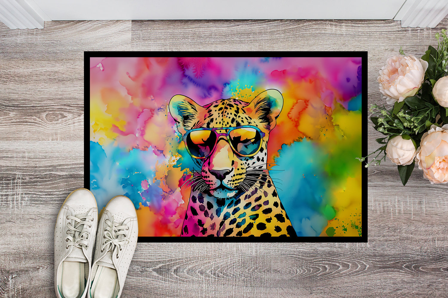 Hippie Animal Leopard Doormat Indoor Outdoor 24H X 36W Front Door Mat Rugs for Entryway, Non Slip Washable Low Pile,