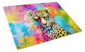 Hippie Animal Leopard Cutting Board Tempered Glass Kitchen Cutting Surface, Heat Resistant Chopping, Non-Slip Feet, Food Prep & Serving