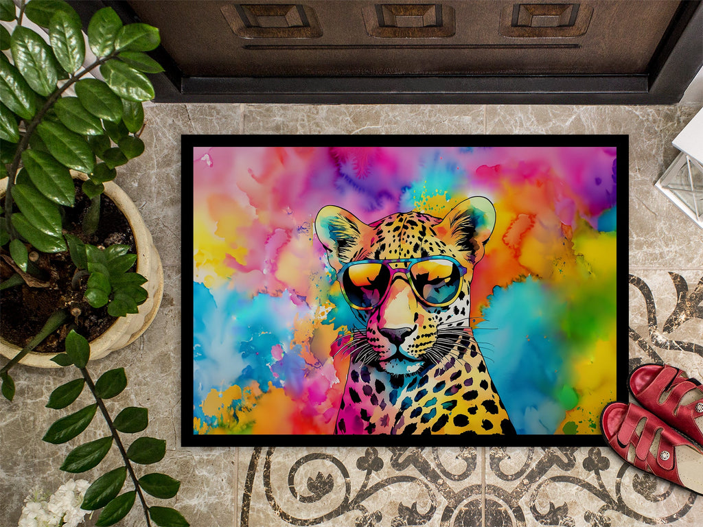 Hippie Animal Leopard Doormat Indoor Outdoor 18H X 27W Front Door Mat Rugs for Entryway, Non Slip Washable