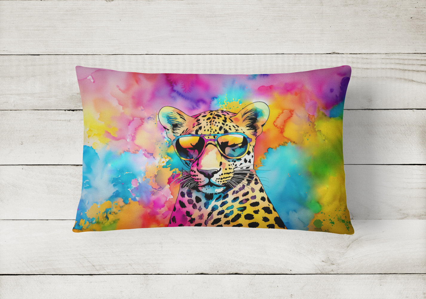 Hippie Animal Leopard Decorative Throw Pillow 12x16 Indoor Outdoor Accent Cushion, Fabric Cover with Insert for Sofa, Bed, Porch & Living Room