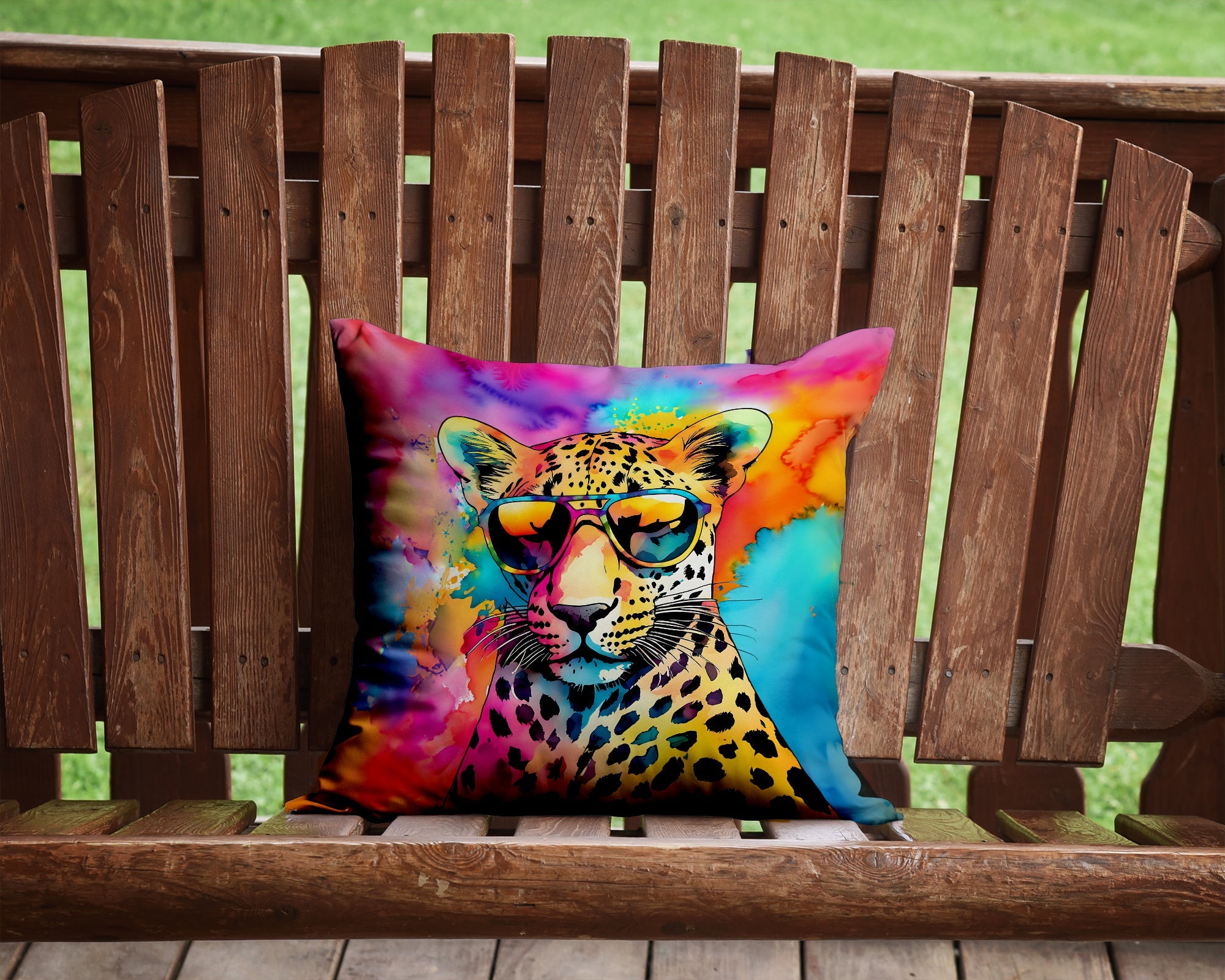 Hippie Animal Leopard Decorative Throw Pillow 14x14 Indoor Outdoor Accent Cushion, Fabric Cover with Insert for Sofa, Bed, Porch & Living Room