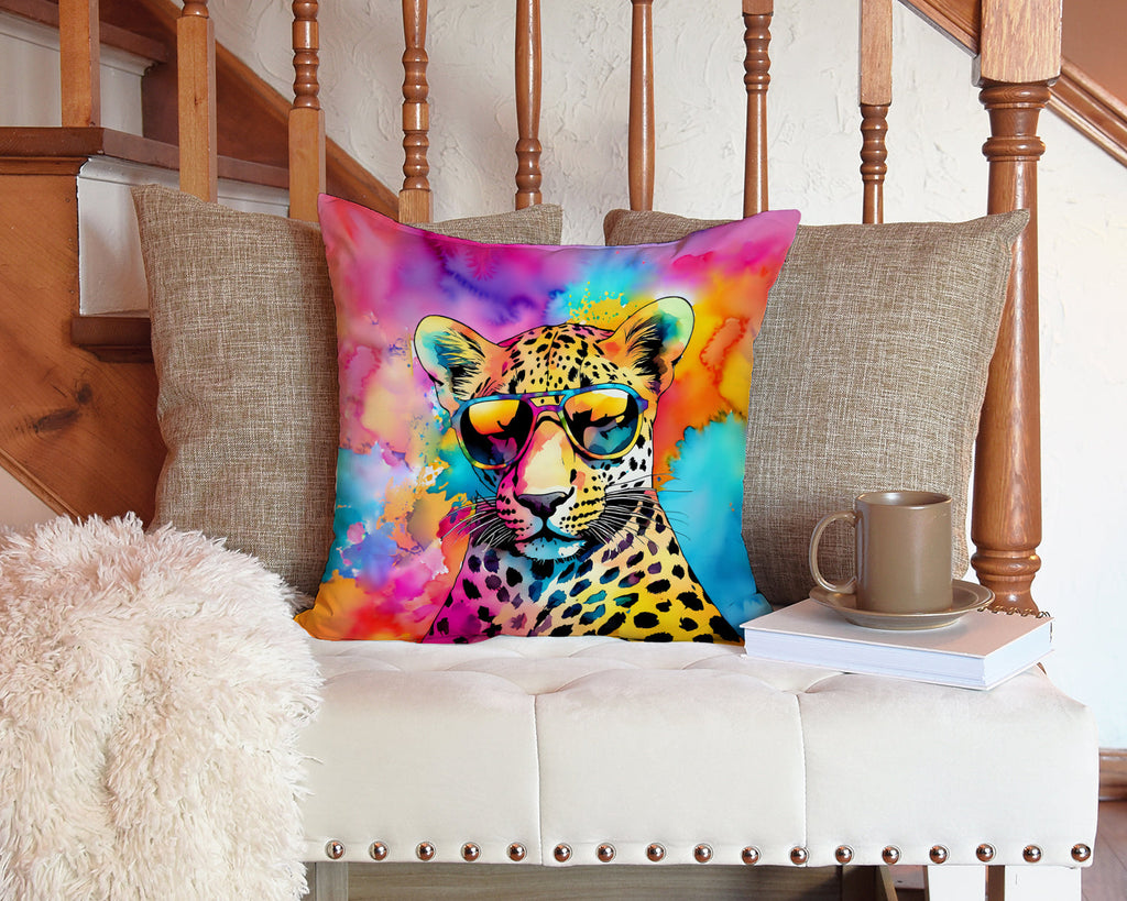 Hippie Animal Leopard Decorative Throw Pillow 14x14 Indoor Outdoor Accent Cushion, Fabric Cover with Insert for Sofa, Bed, Porch & Living Room