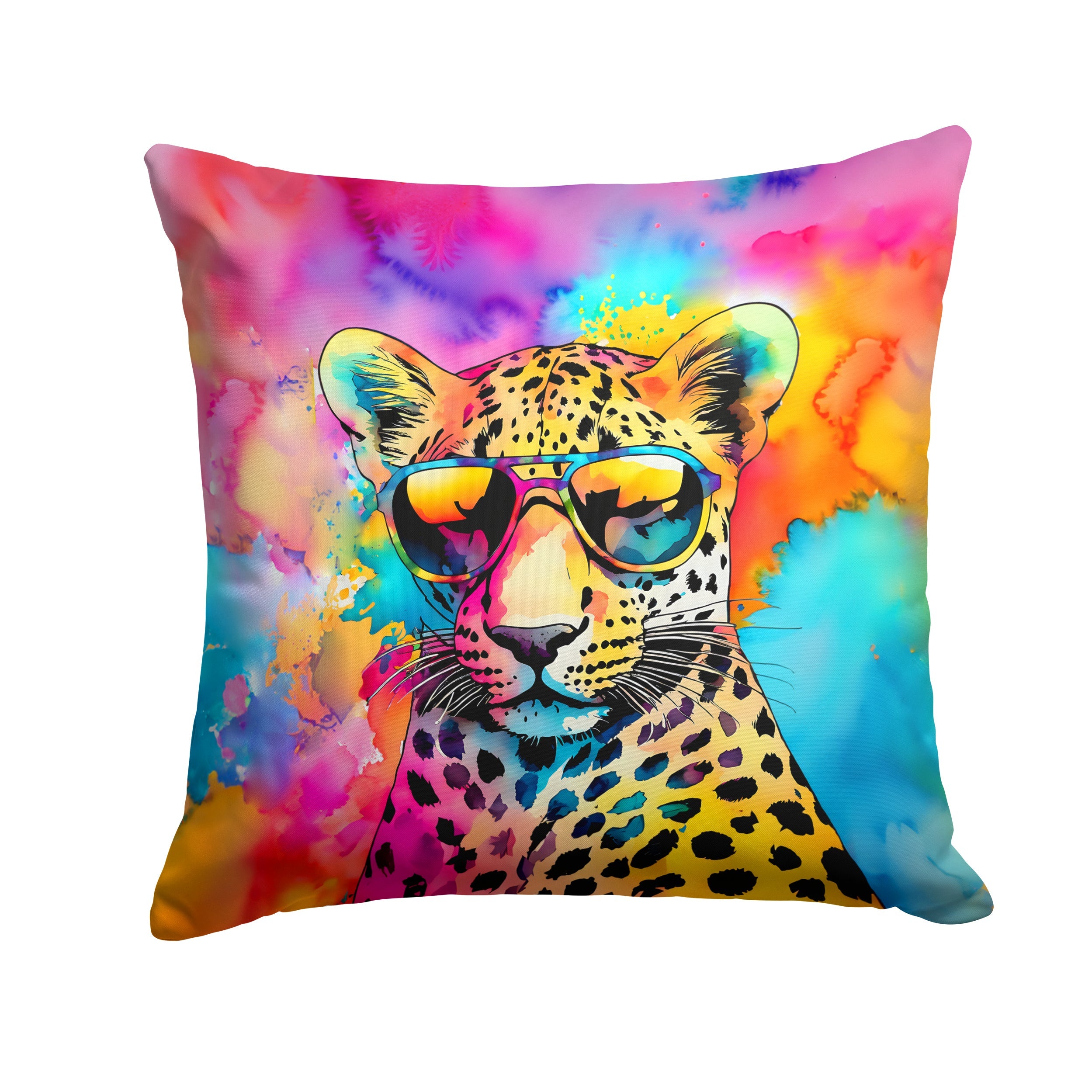Hippie Animal Leopard Decorative Throw Pillow 18x18 Indoor Outdoor Accent Cushion, Fabric Cover with Insert for Sofa, Bed, Porch & Living Room