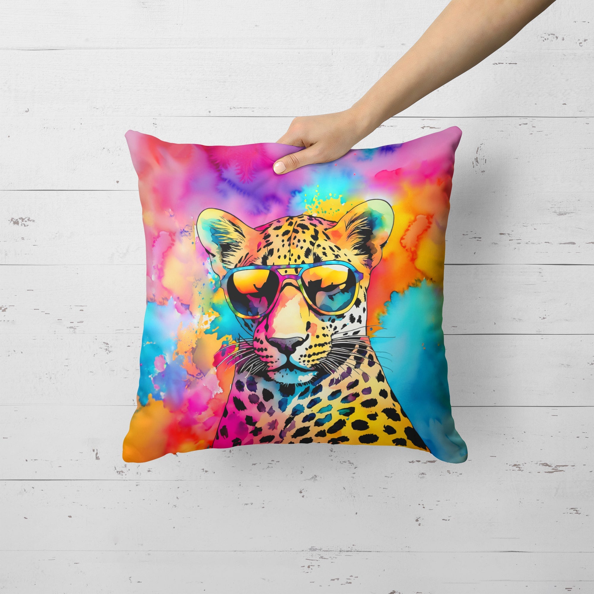 Hippie Animal Leopard Decorative Throw Pillow 18x18 Indoor Outdoor Accent Cushion, Fabric Cover with Insert for Sofa, Bed, Porch & Living Room