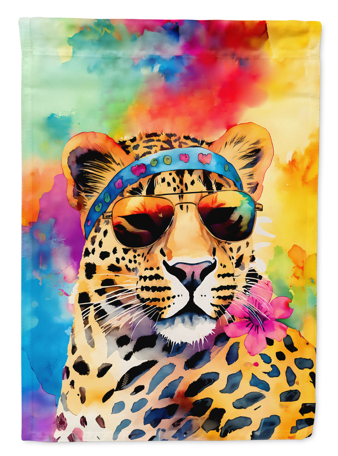 Hippie Animal Leopard House Flag 28x40 Porch Sleeve Pole Decorative Outside Yard Banner Artwork Wall Hanging, Polyester