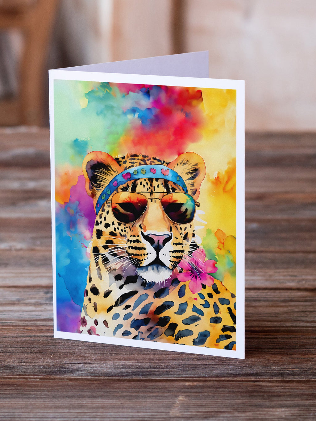 Hippie Animal Leopard Greeting Cards Pack of 8 Blank Cards with Envelopes Whimsical A7 Size 5x7