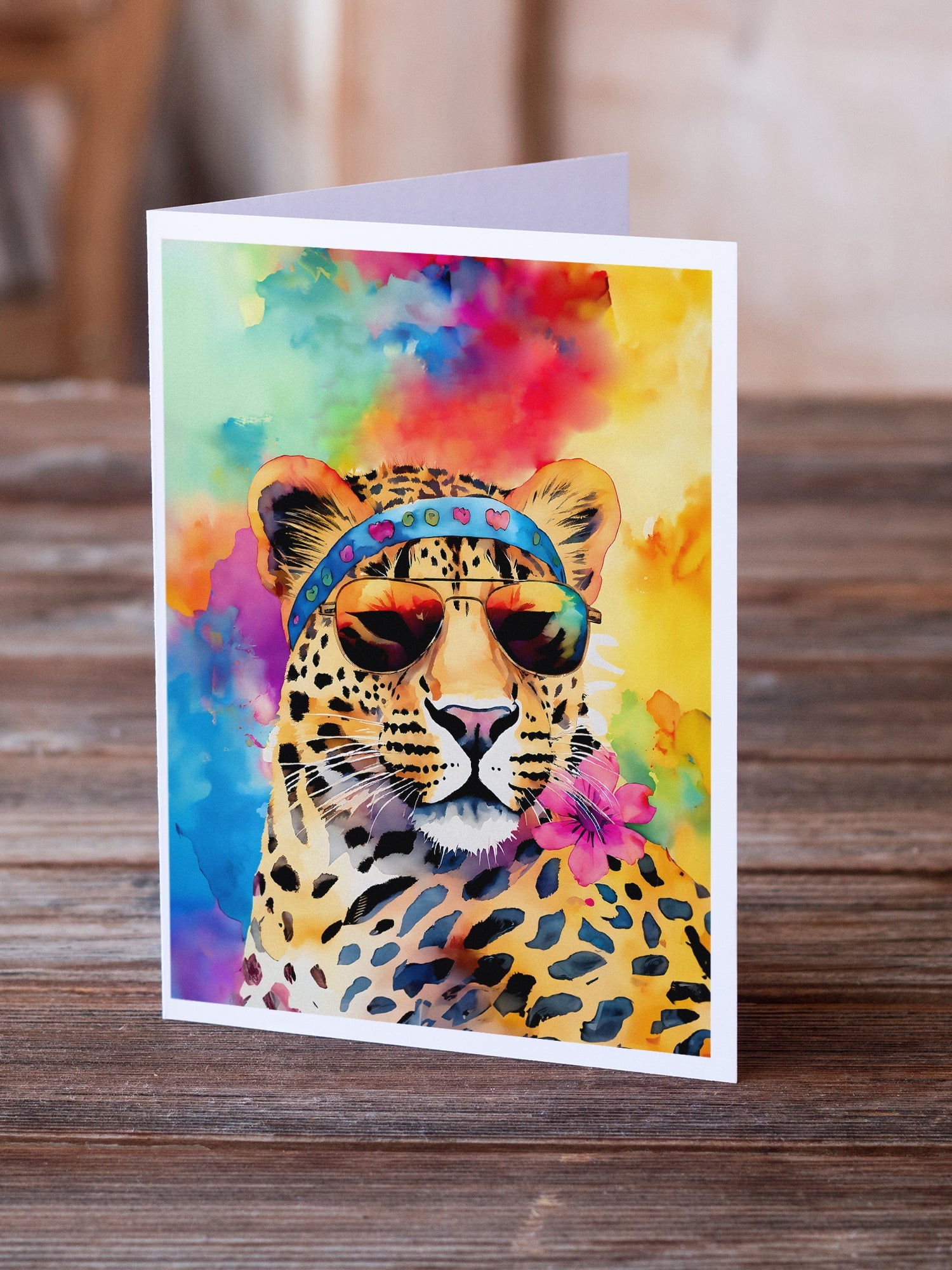 Hippie Animal Leopard Greeting Cards Pack of 8 Blank Cards with Envelopes Whimsical A7 Size 5x7