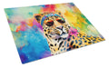 Hippie Animal Leopard Cutting Board Tempered Glass Kitchen Cutting Surface, Heat Resistant Chopping, Non-Slip Feet, Food Prep & Serving