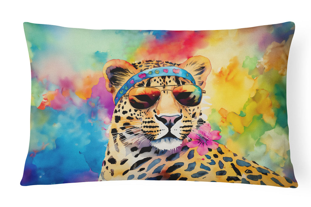 Hippie Animal Leopard Decorative Throw Pillow 12x16 Indoor Outdoor Accent Cushion, Fabric Cover with Insert for Sofa, Bed, Porch & Living Room