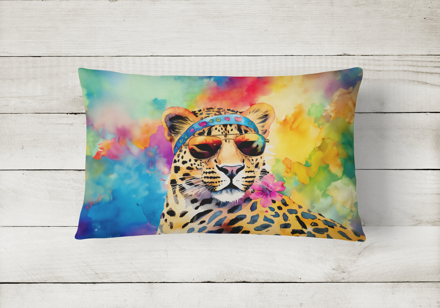 Hippie Animal Leopard Decorative Throw Pillow 12x16 Indoor Outdoor Accent Cushion, Fabric Cover with Insert for Sofa, Bed, Porch & Living Room