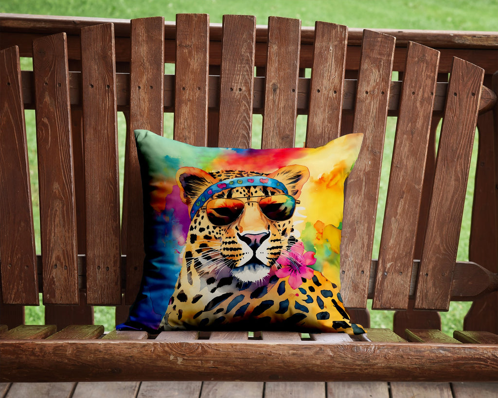 Hippie Animal Leopard Decorative Throw Pillow 14x14 Indoor Outdoor Accent Cushion, Fabric Cover with Insert for Sofa, Bed, Porch & Living Room