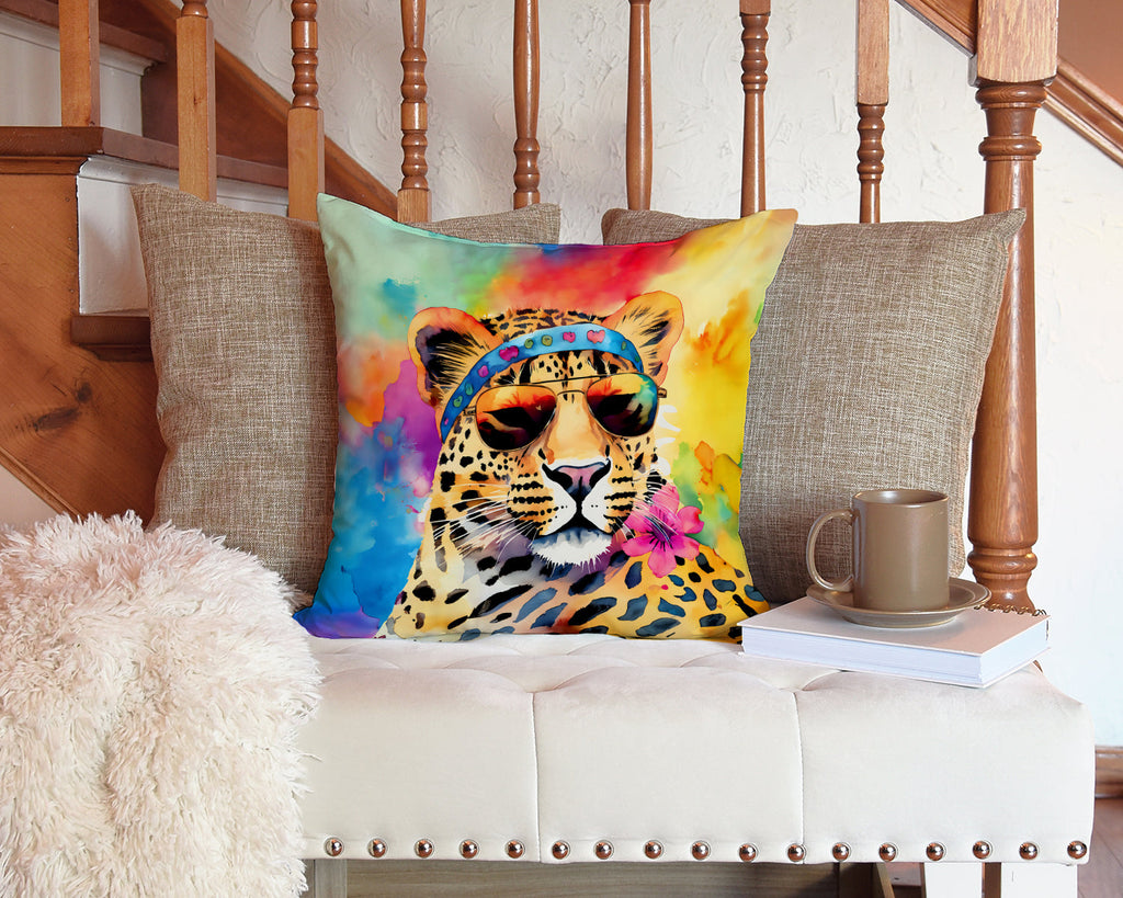 Hippie Animal Leopard Decorative Throw Pillow 14x14 Indoor Outdoor Accent Cushion, Fabric Cover with Insert for Sofa, Bed, Porch & Living Room