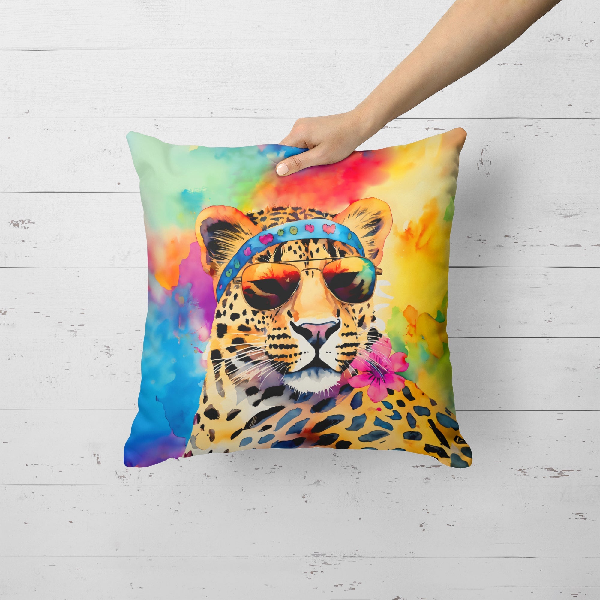 Hippie Animal Leopard Decorative Throw Pillow 18x18 Indoor Outdoor Accent Cushion, Fabric Cover with Insert for Sofa, Bed, Porch & Living Room