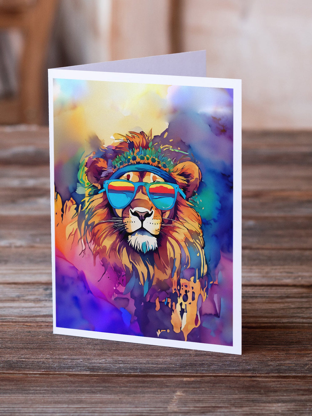 Hippie Animal Lion Greeting Cards Pack of 8 Blank Cards with Envelopes Whimsical A7 Size 5x7