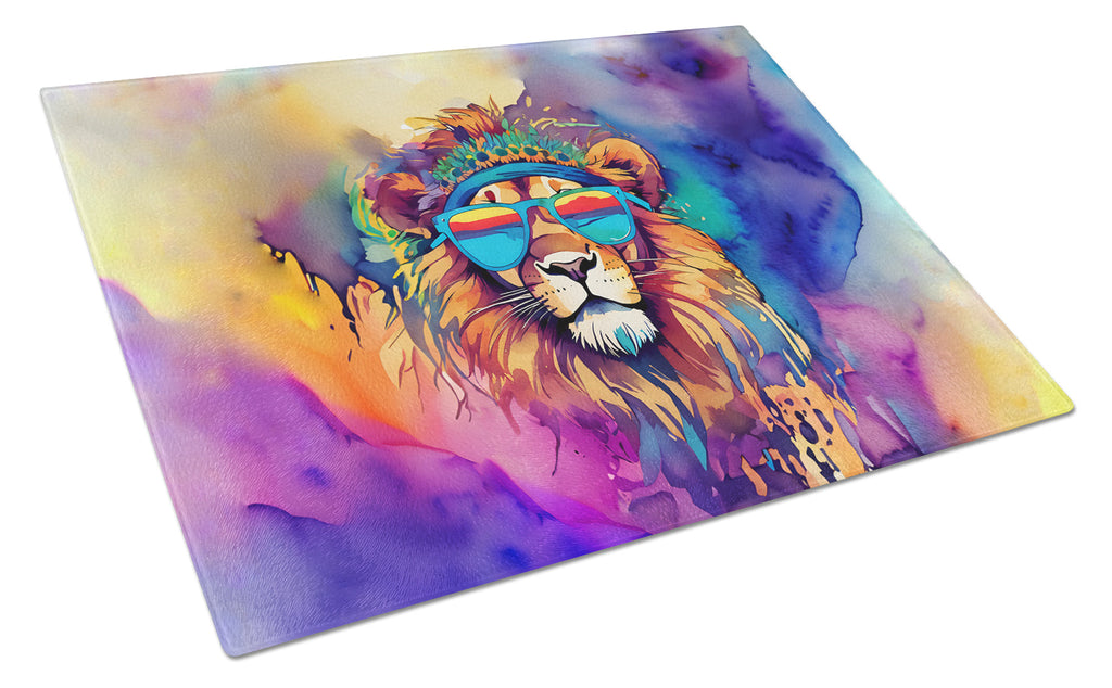 Hippie Animal Lion Cutting Board Tempered Glass Kitchen Cutting Surface, Heat Resistant Chopping, Non-Slip Feet, Food Prep & Serving