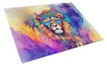 Hippie Animal Lion Cutting Board Tempered Glass Kitchen Cutting Surface, Heat Resistant Chopping, Non-Slip Feet, Food Prep & Serving
